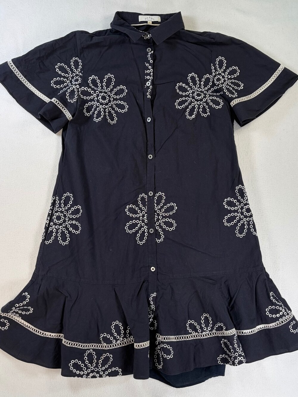 Pearl by Lela Rose Shirt Dress Navy Blue Eyelet Women's Size Medium